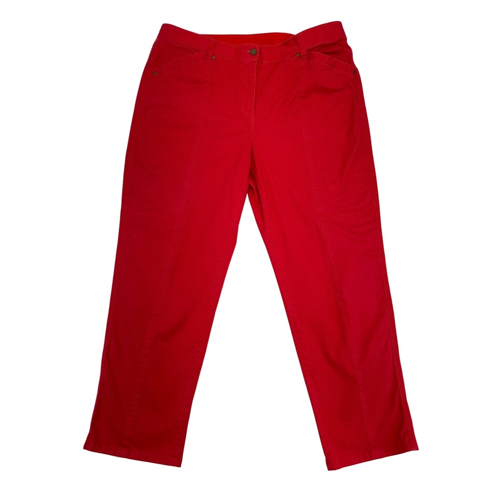 Chico's Ankle Pants Women 2‎ Red Straight Leg Stretch Cotton 5-Pocket Classic